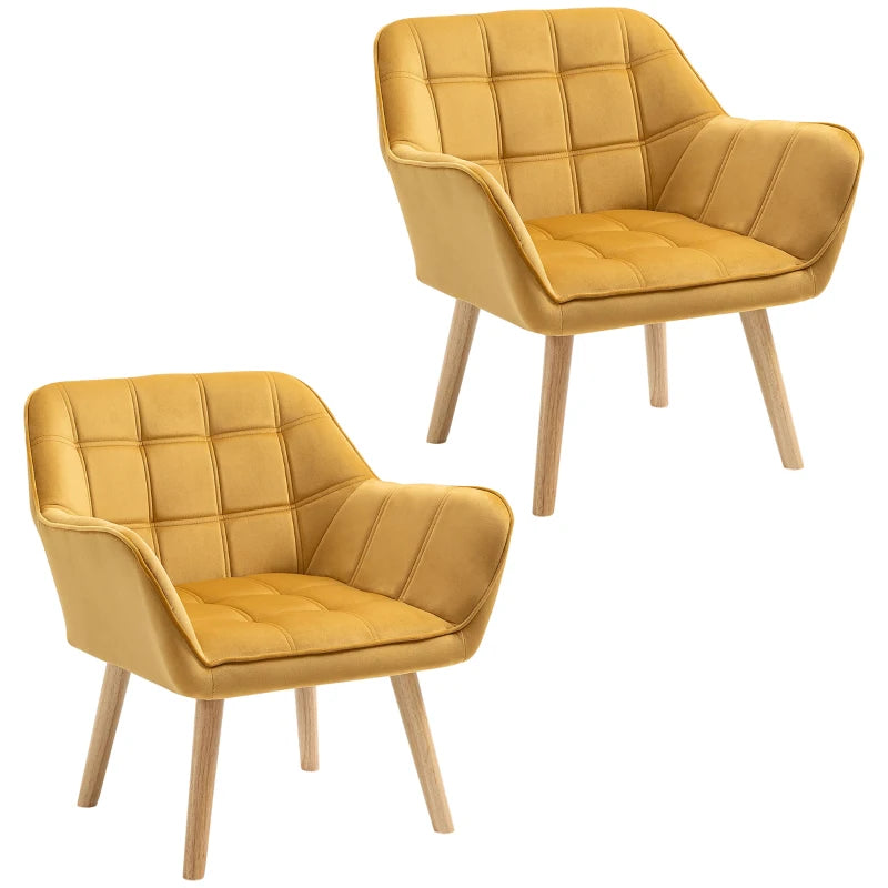 Stylish Accent Armchair Set with Wide Arms and Slanted Back for Bedroom or Living Room Seating in Yellow