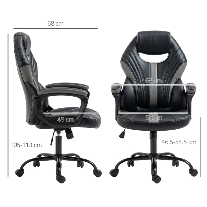 Vinsetto Gaming Chair - Ergonomic Desk Chair with Breathable PU Leather, Soft Armrests & Rolling Wheels for Adults - Black