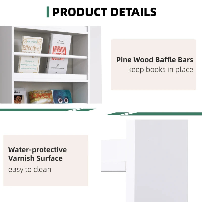 4-Tier Wall Mounted Bookshelf - 15cm Depth Storage Rack for Bedroom, Nursery, Office & Home - White