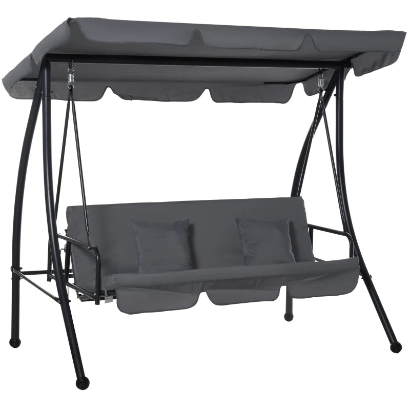 Dark Grey 3-Seater Outdoor Patio Swing Bed with Canopy & Cushion