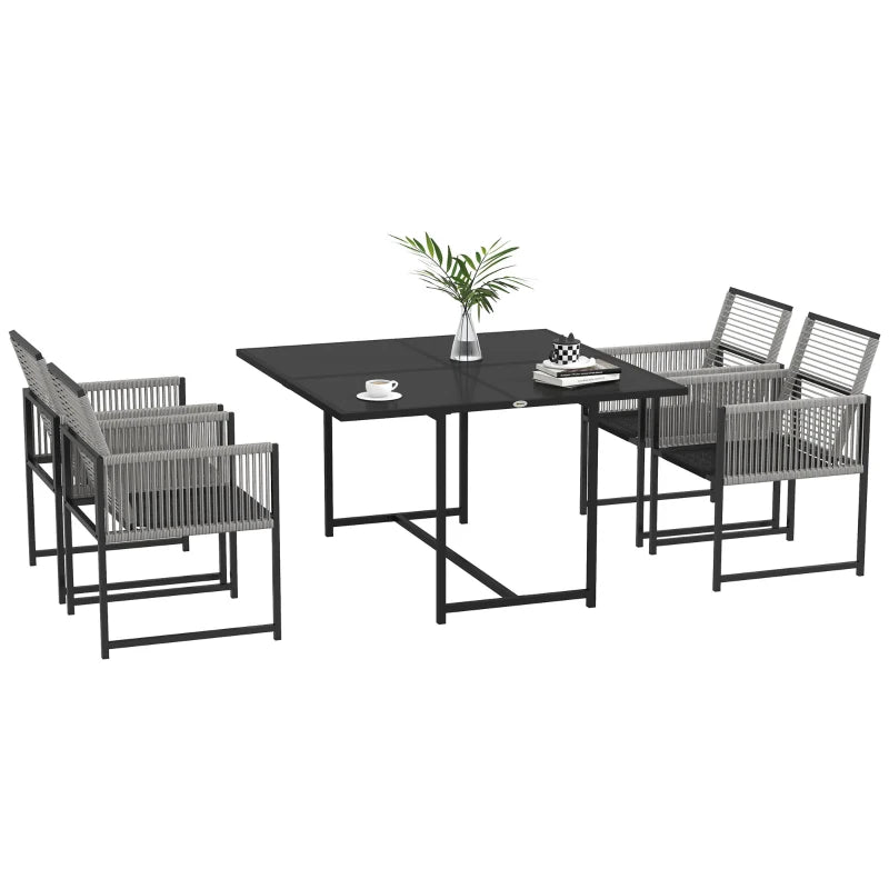 5-Piece Light Grey Metal Dining Set with Folding Back Chairs - Outdoor Patio Furniture