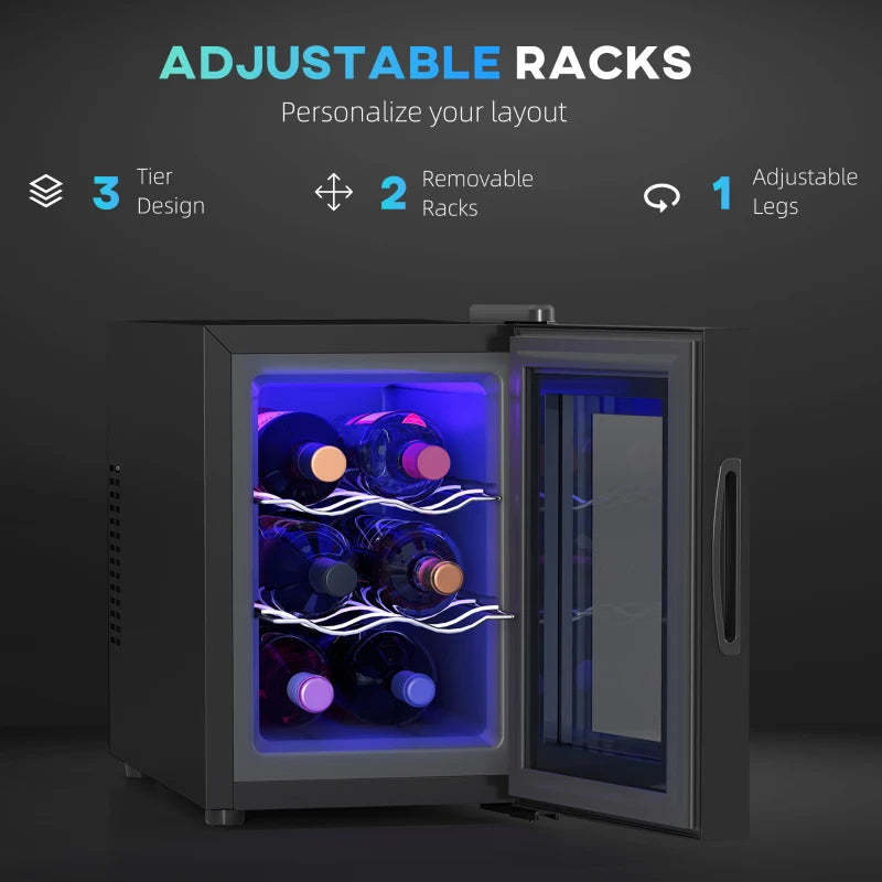 Compact 6-Bottle 8-18 Countertop Wine Fridge - Sleek Black Design for Home & Office Wine Storage