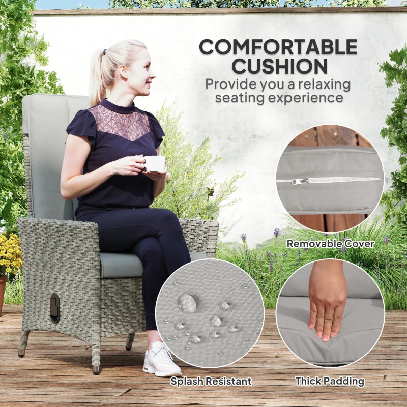 Adjustable 105°-150° Reclining Grey Rattan Chair for Outdoor Patio Comfort