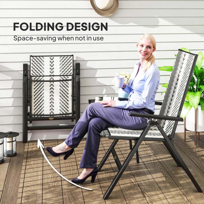 Set of 2 Grey Rattan Reclining Garden Chairs - Stylish Outdoor Seating for Patio, Deck, or Balcony