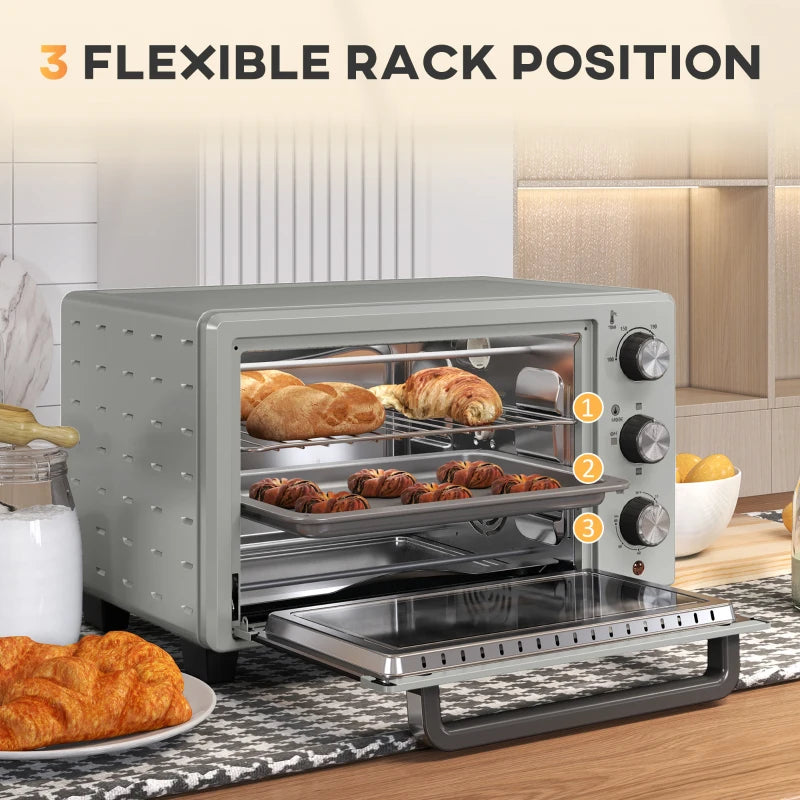 21L Mini Countertop Oven - Adjustable Temperature 100°C-230°C, Sleek Silver Design, Perfect for Baking & Cooking