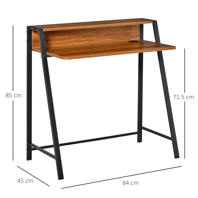 Walnut Writing Desk - 84L x 45W cm Computer Table for Home Office, PC Laptop Workstation with Storage Shelf