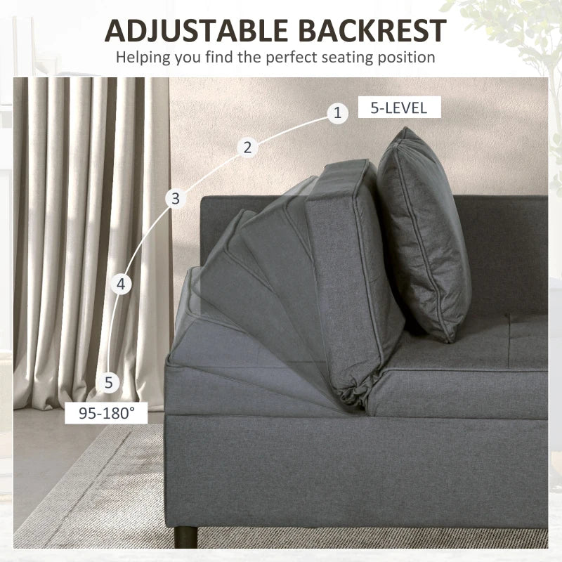 Multi-Functional Grey Sofa Bed with Thick Padding and Magazine Pocket for Living Room Use