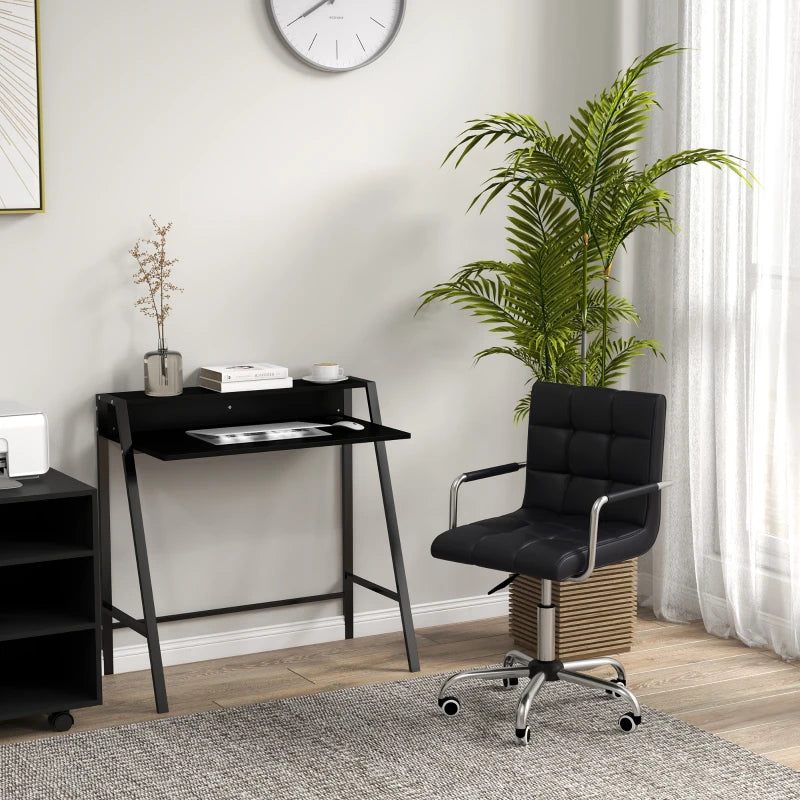Home Office Chair and Desk Set - Faux Leather Swivel Chair with Storage Shelf, Black Study Desk for Comfort & Style