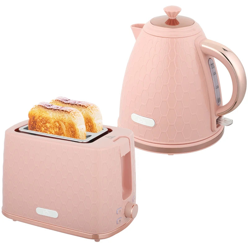 Light Pink 1.7L Fast Boil Kettle & 2 Slice Toaster Set - 3000W, Auto Shut Off, Browning Controls
