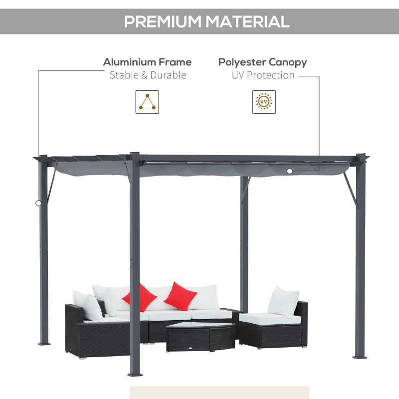 3 x 3 m Grey Aluminum Gazebo with Retractable Roof