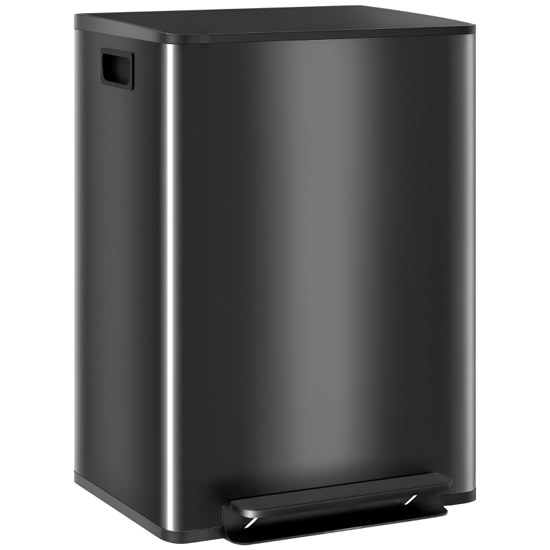60L Dual Compartment Stainless Steel Trash Bin with Deodoriser Holders - Stylish Black Waste Management Solution