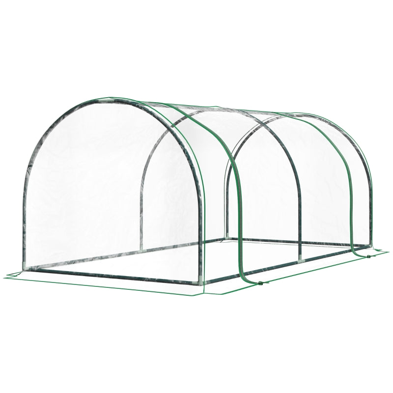 Green Steel Frame Garden Tunnel Greenhouse, Transparent Cover, 200x100x80cm
