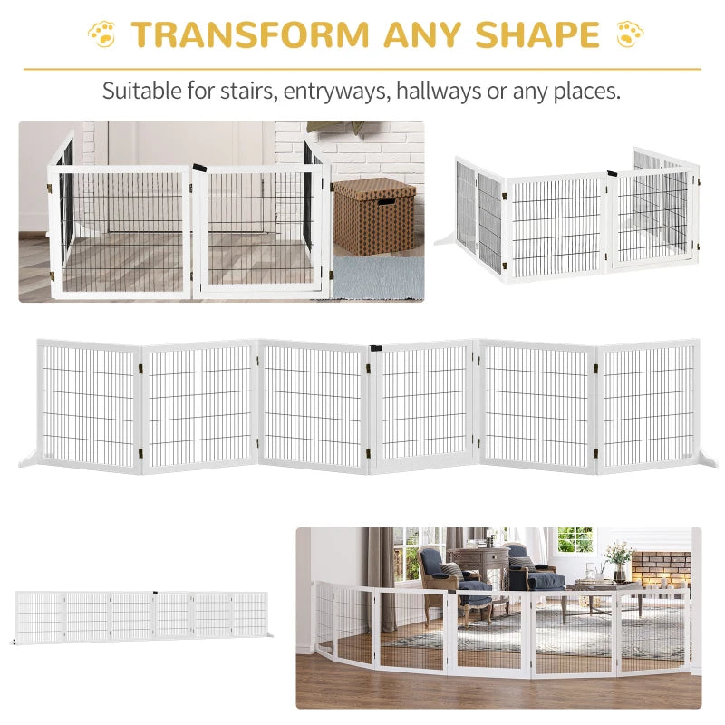 Wooden Freestanding Pet Gate - Stylish Dog Safety Barrier with 2 Support Feet, White - Ideal for Home Use