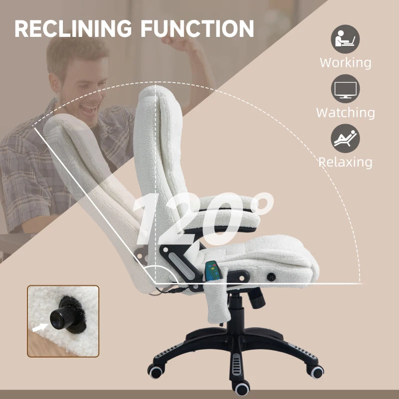 Vinsetto Boucle Six-Point Massage Office Chair - Ergonomic White Design for Ultimate Comfort and Relaxation