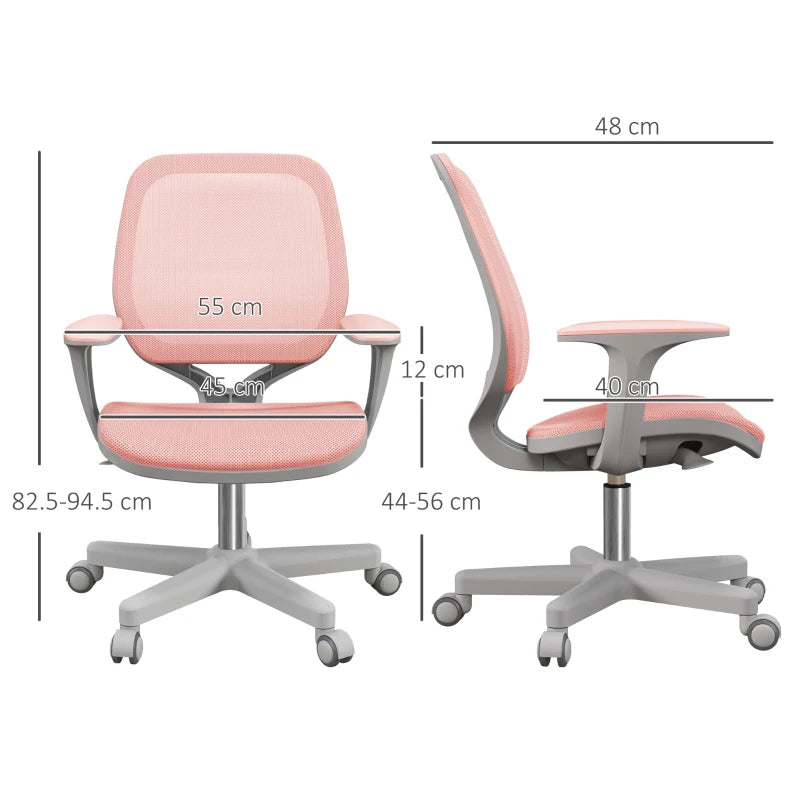 Vinsetto Pink Mesh Back Office Chair - Adjustable Height 44-56cm Ergonomic Design for Home & Office Use