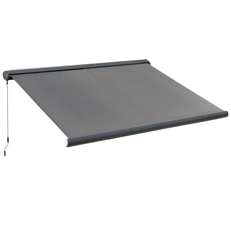 3.5m x 3m Full Cassette Electric Awning With Manual Hand Crank - Grey With Remote Control
