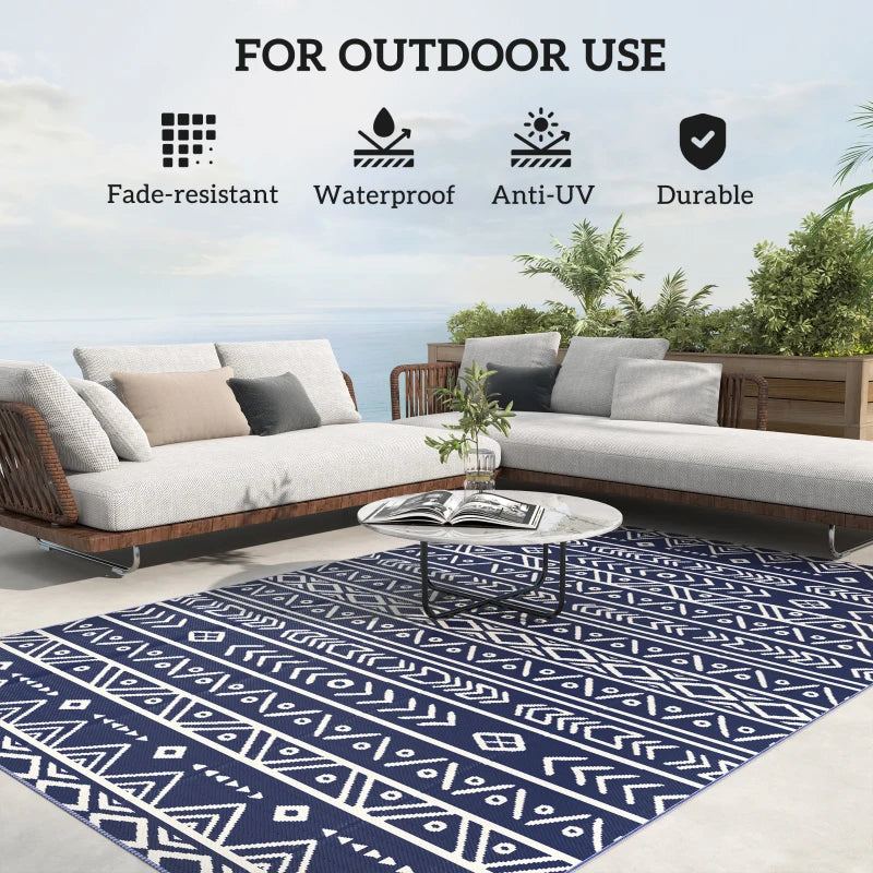 Reversible Waterproof Outdoor Rug 182x274cm - Plastic Straw Mat for Garden, Beach, Camping