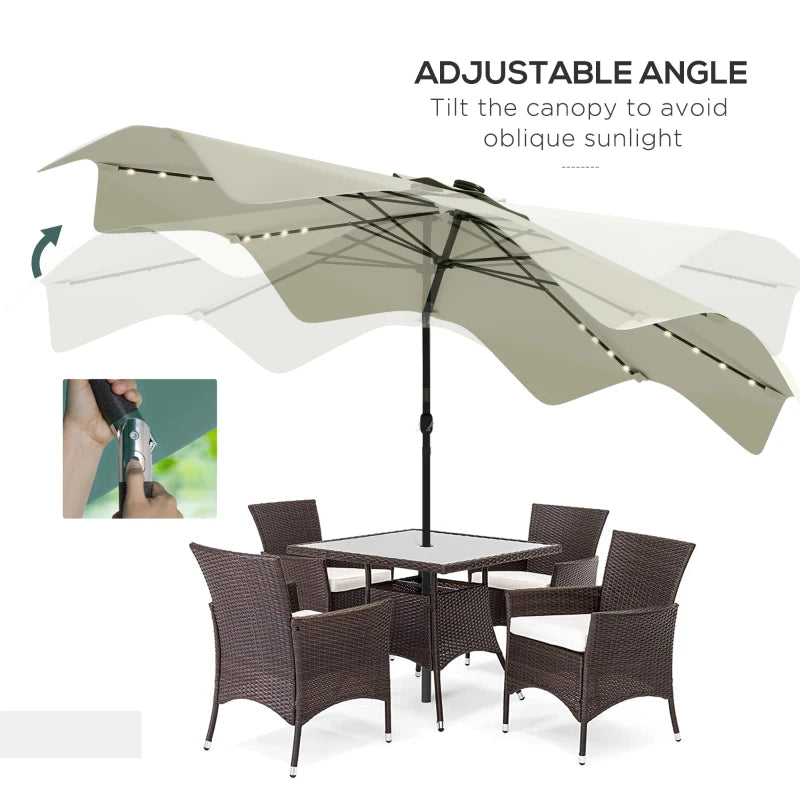 LED Solar Patio Umbrella, Outdoor Market Table Parasol, Cream White, 3x3m