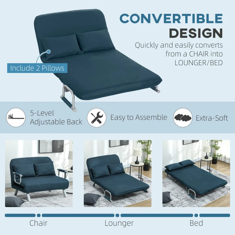 Navy Blue Two-Seater Click-Clack Sofa Bed for Stylish Living Spaces