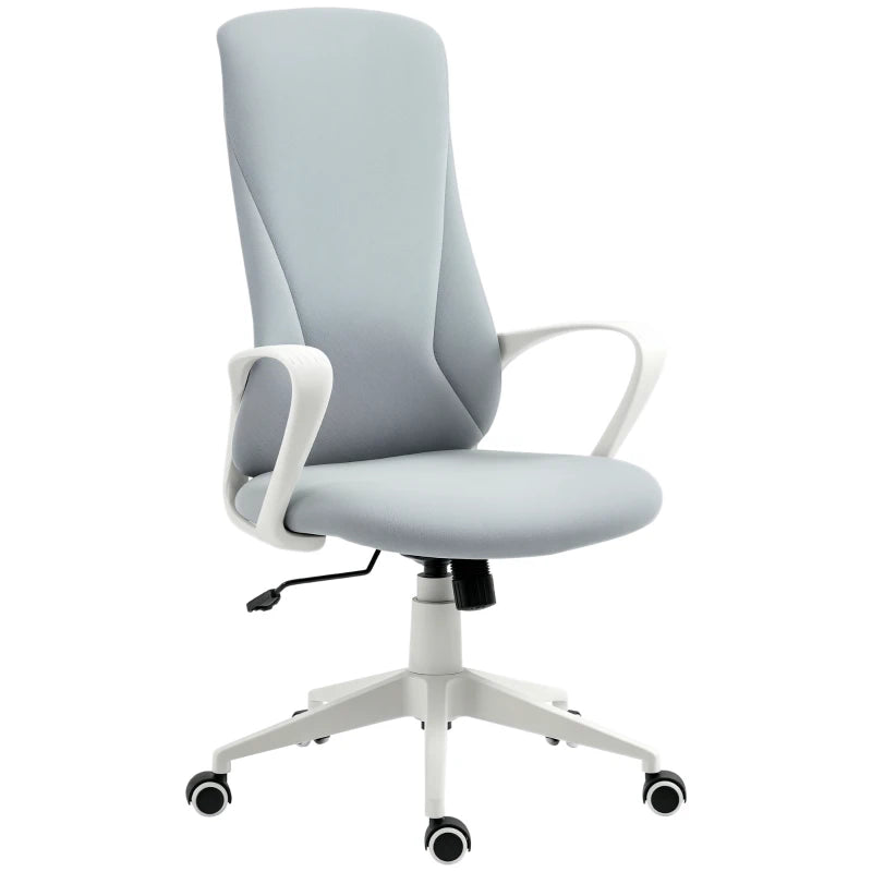 Vinsetto High Back Office Chair - Adjustable Fabric Desk Chair with Armrests, Swivel Wheels, Light Grey - Ergonomic Comfort