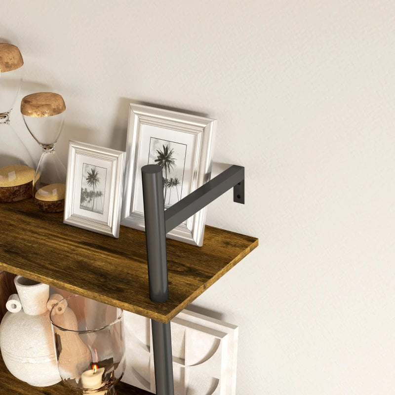 Rustic Wall Mounted Floating Shelves with 4 Hooks - Stylish Shelf Unit for Living Room & Entryway - Rustic Brown Finish