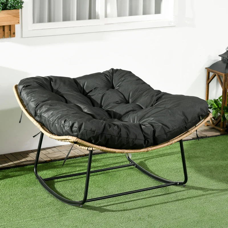 Natural Rattan Rocking Chair with Thick Cushion - Outdoor Patio Furniture