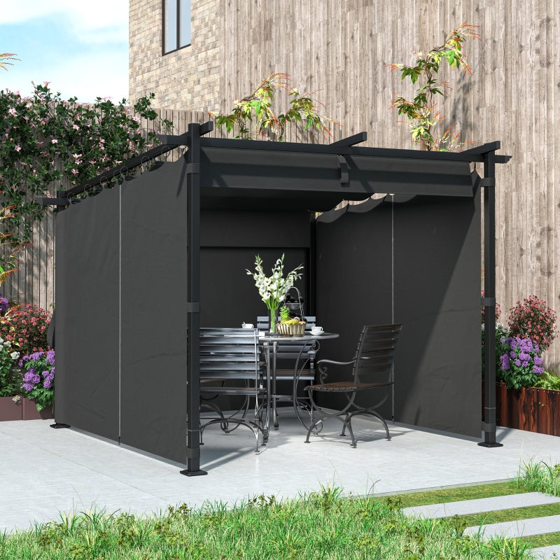 3m x 3m Dark Grey Retractable Roof Pergola with Curtains
