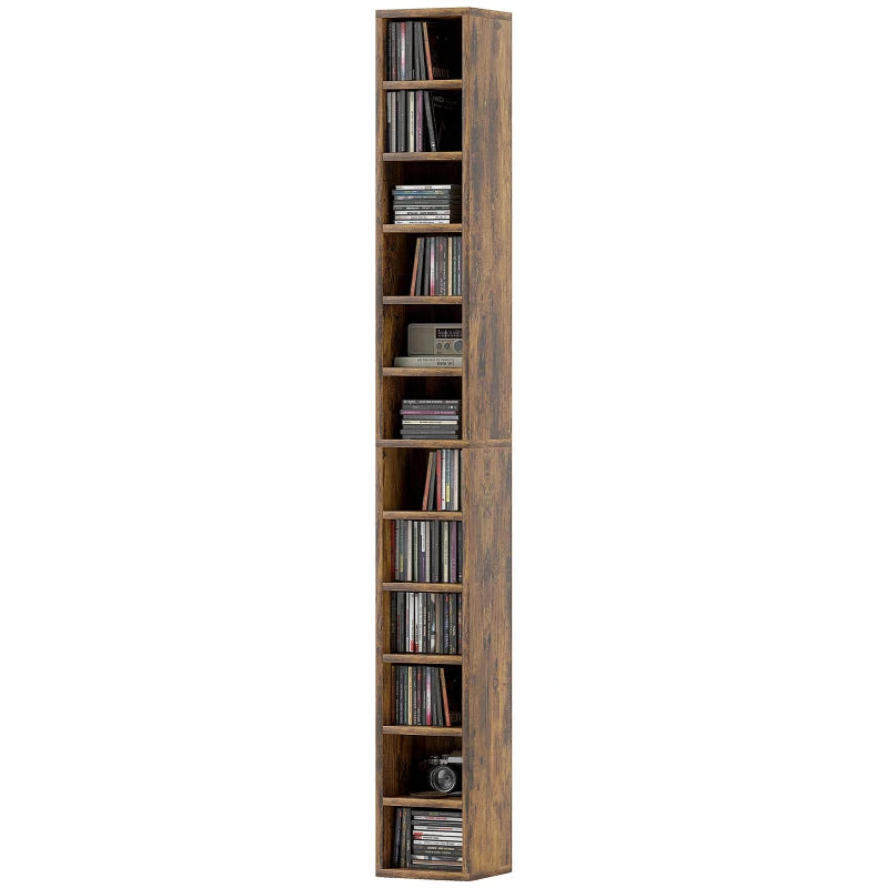 204 CD Tall Narrow Media Storage Tower - Rustic Brown - Space-Saving Organizer for DVDs, Games & Media - Stylish Home Decor