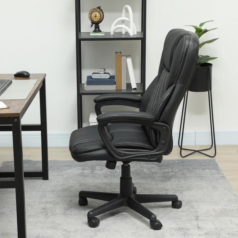 High Back Executive Office Chair - PU Leather Swivel Desk Chair with Tilt, Armrests & Adjustable Height - Black