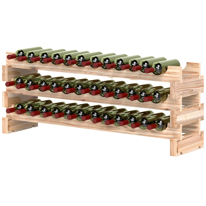 Elegant Three-Tier Wooden Wine Rack for 36 Bottles - Natural Finish, Perfect for Home or Wine Cellar Storage