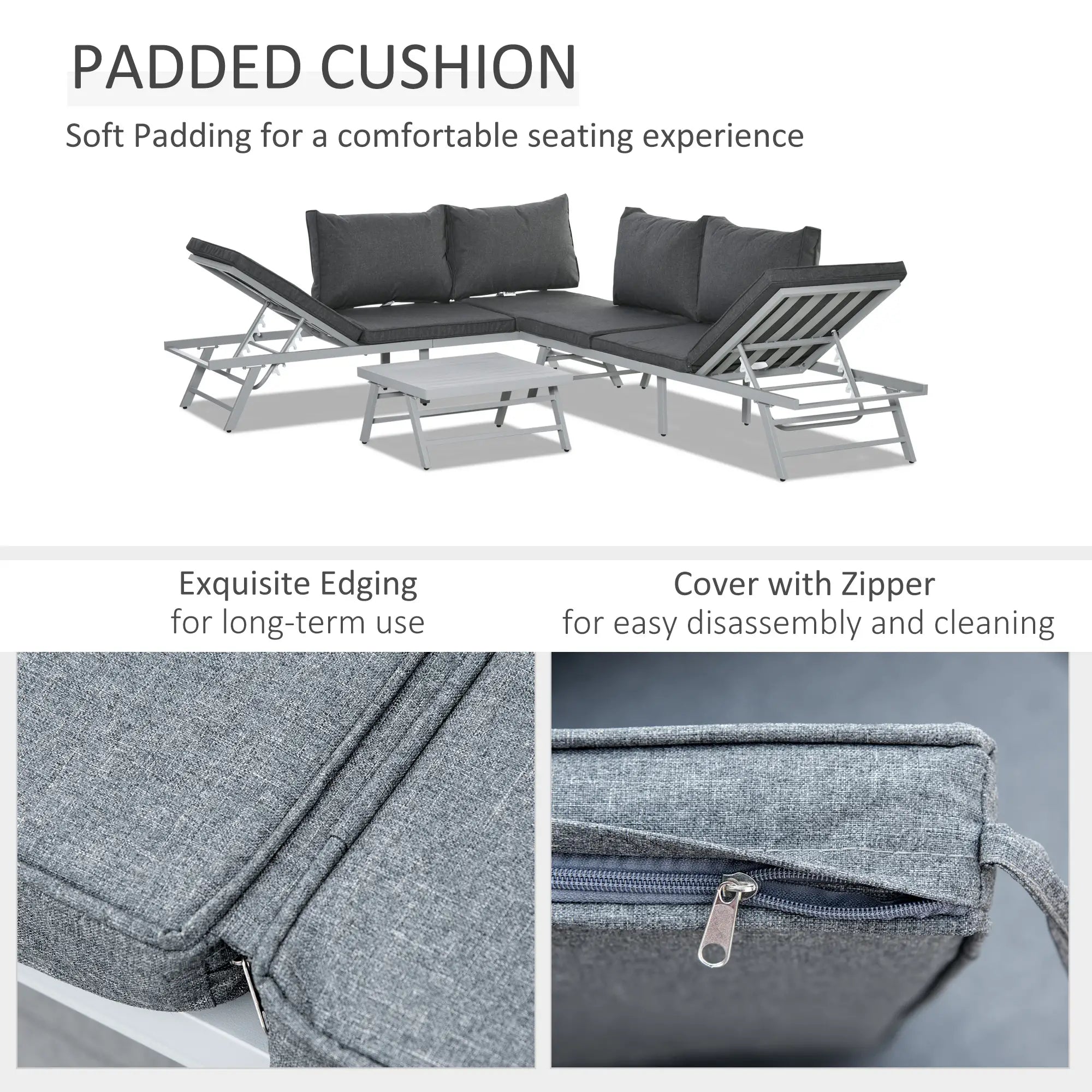 Grey Metal Garden Furniture Set With Slatted Top Table