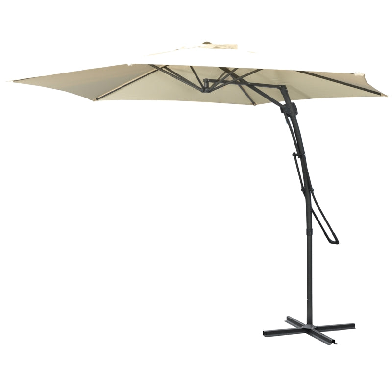 White 3m Cantilever Patio Umbrella with Easy Lever and Cross Base