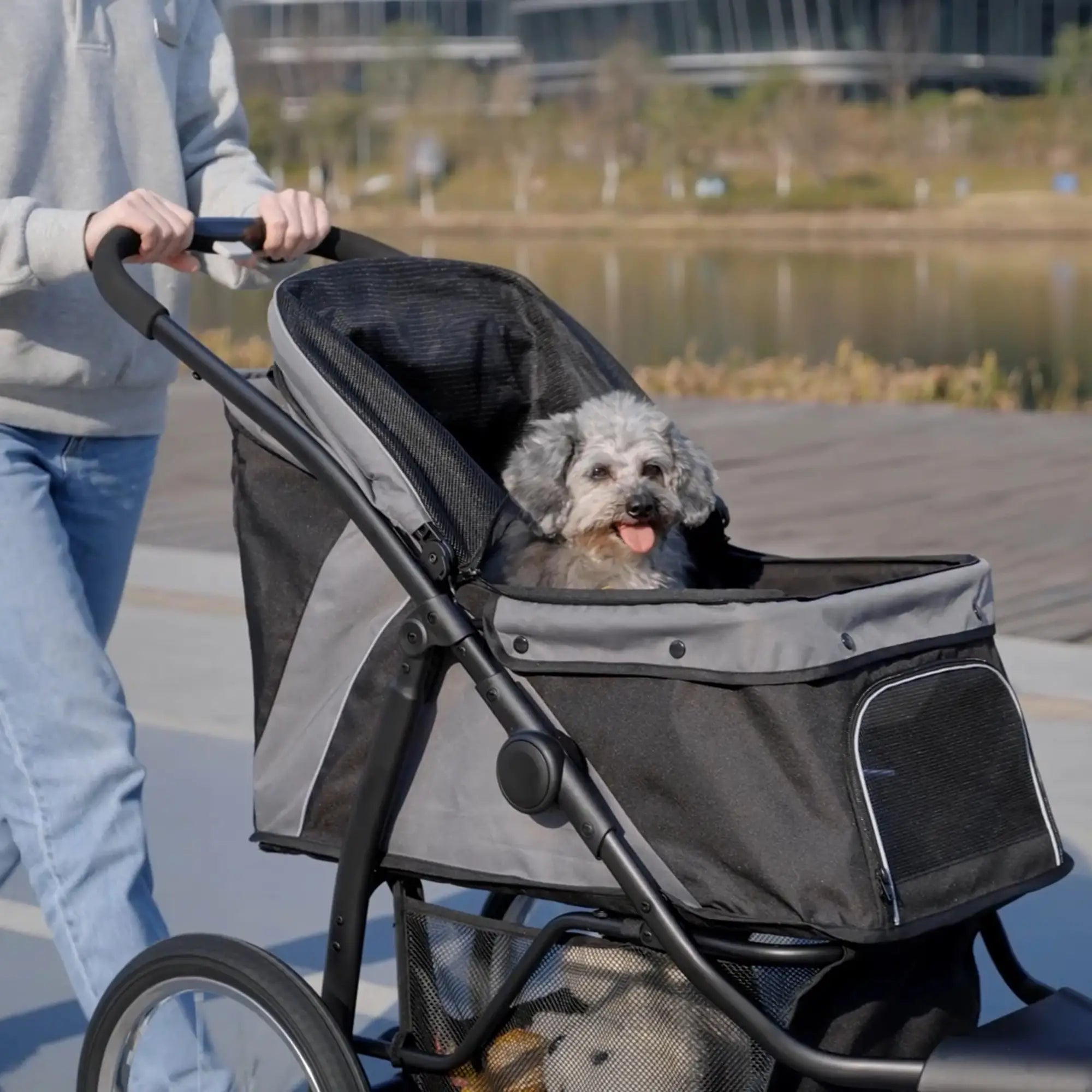 Grey Foldable Pet stroller - Dog Buggy with Three Wheels