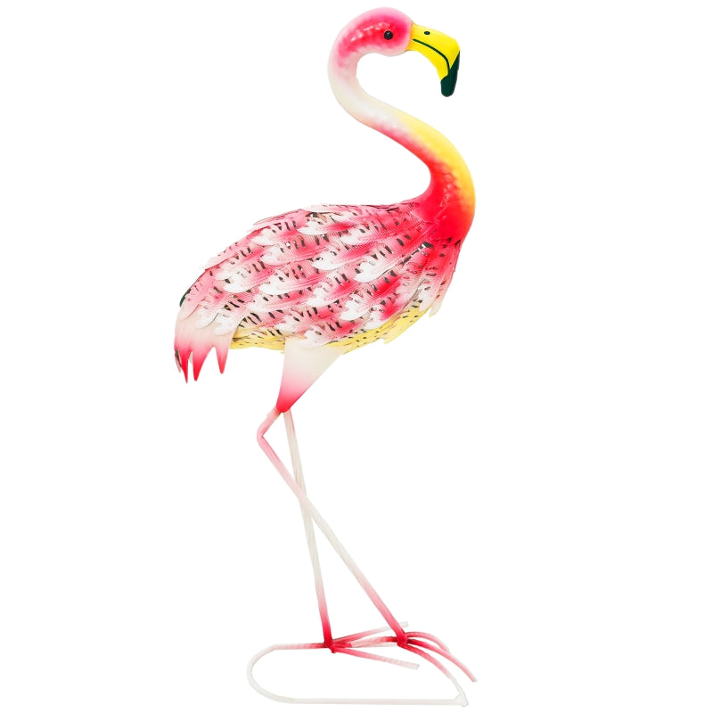 Pink Flamingo Garden Statue - Metal Bird Art Outdoor Sculpture with Ground Stakes for Decoration