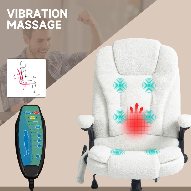 Vinsetto Boucle Six-Point Massage Office Chair - Ergonomic White Design for Ultimate Comfort and Relaxation