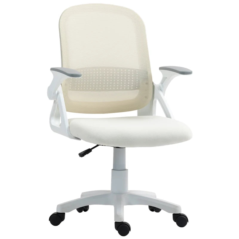 Ergonomic Breathable Mesh Office Chair with Lumbar Support, Swivel Design & Flip-Up Armrests - Ideal for Home/Office, White
