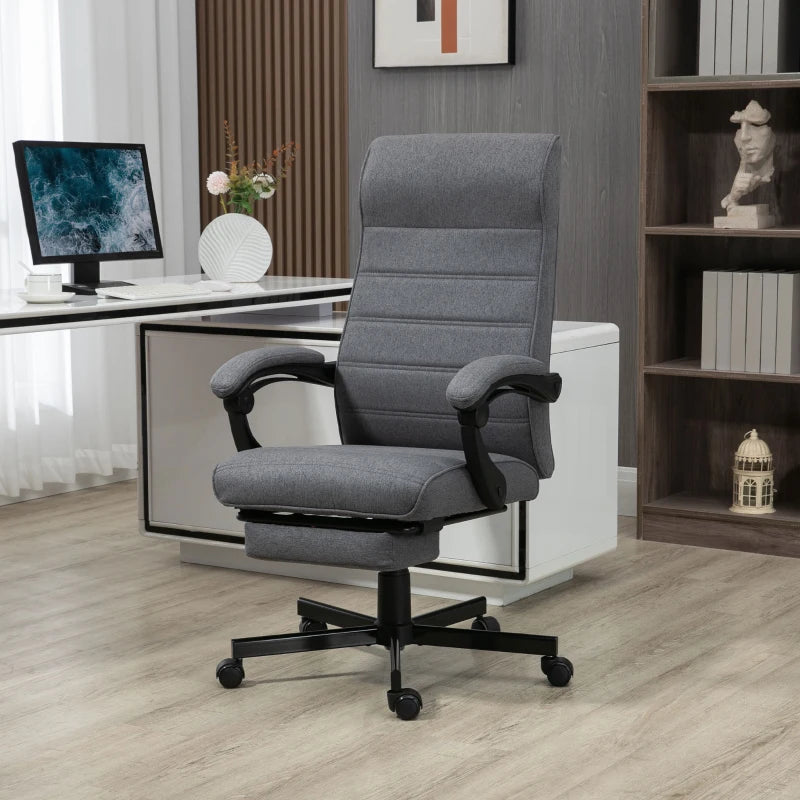 Vinsetto Grey Fabric Office Chair - Adjustable Height Swivel Desk Chair with Rolling Wheels for Home Office & Study