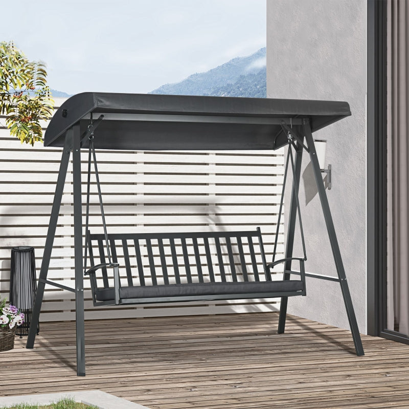 Dark Grey Metal Garden Swing Chair - 3-Seater