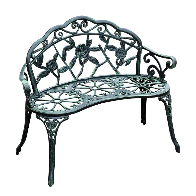 Antique Green Cast Aluminum Garden Bench