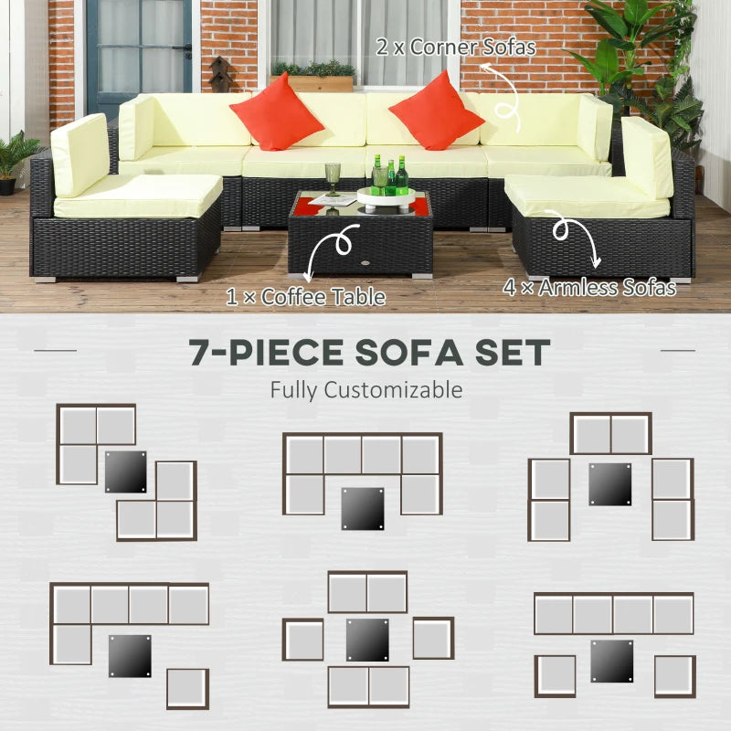 7 Piece Rattan Garden Set With Glass-Top Table