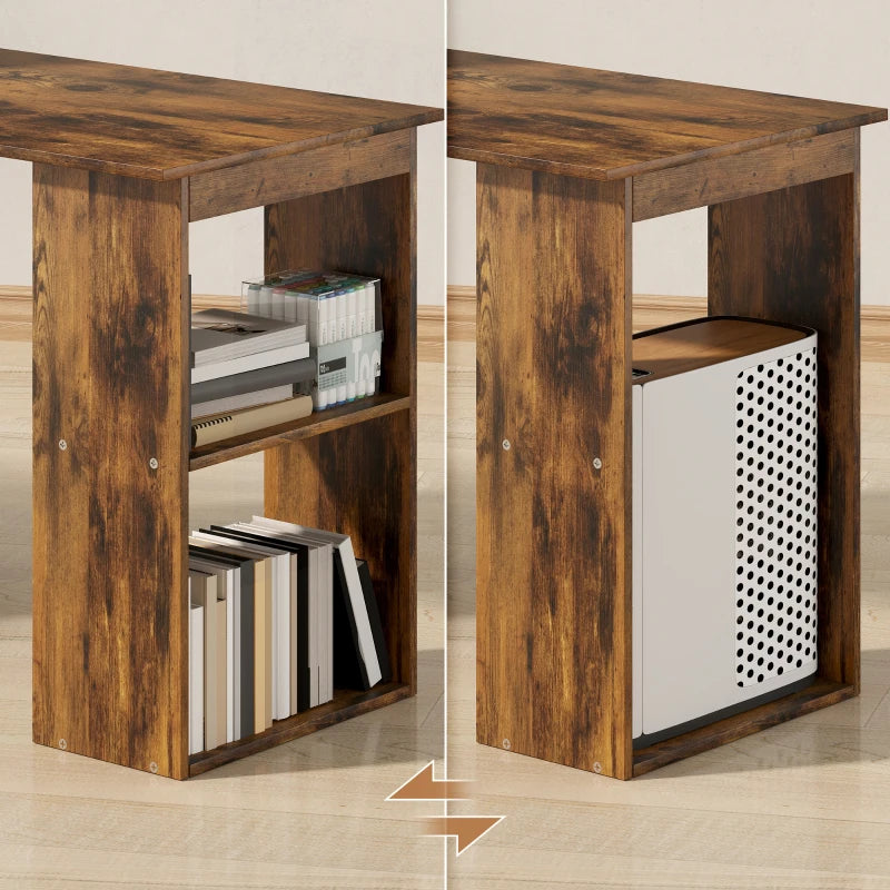 120cm Rustic Brown Wooden Computer Desk with 6-Tier Bookshelves - Home Office Laptop Table & Writing Workstation