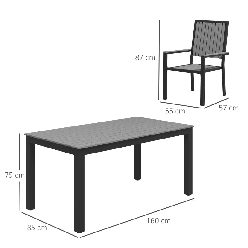 6 Seater Garden Dining Set with Stackable Chairs - Outdoor Aluminium Table & Grey Furniture