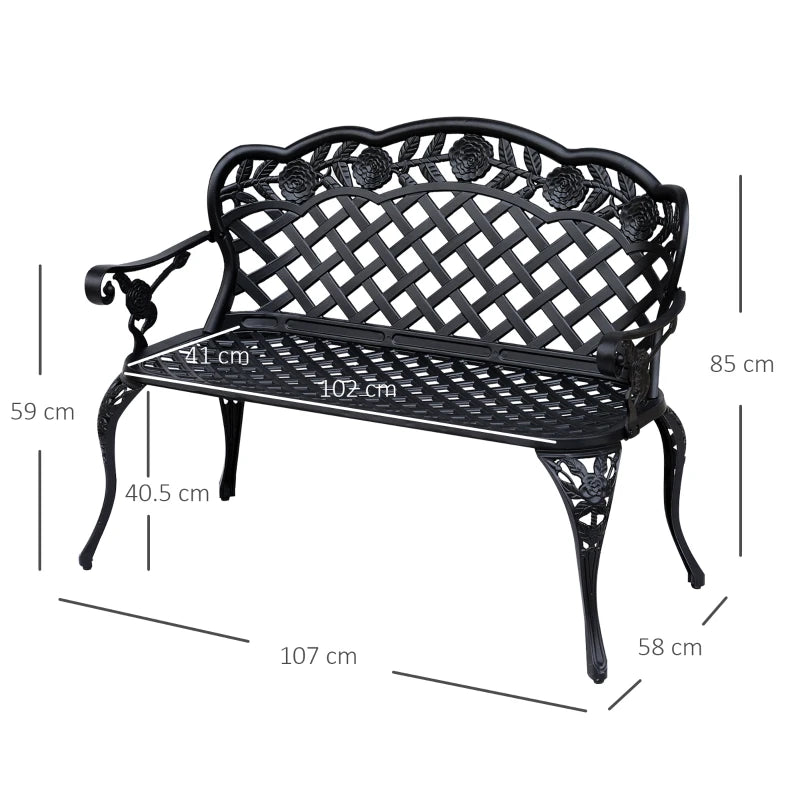 Black Cast Aluminium Garden Bench - 107x58x85 cm