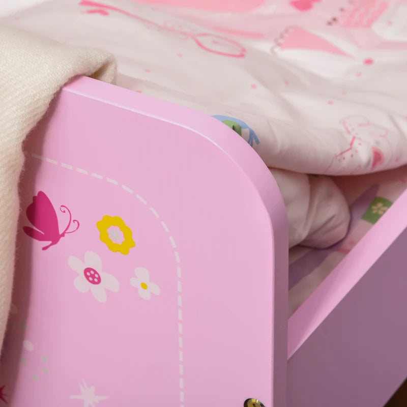 Kids Princess Castle Bed with Side Rails - Pink Home Furniture for Ages 3-6, 143x73x60 cm