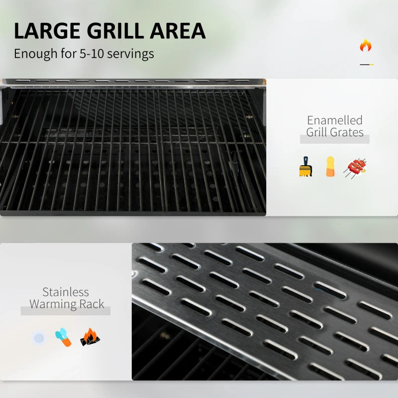 Charcoal BBQ Grill with Wide Cooking Surface and Convenient Features, Black