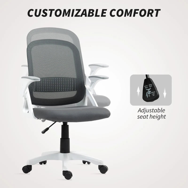 Ergonomic Grey Mesh Office Chair with Lumbar Support, Swivel Design & Flip-Up Armrests for Home/Office Comfort