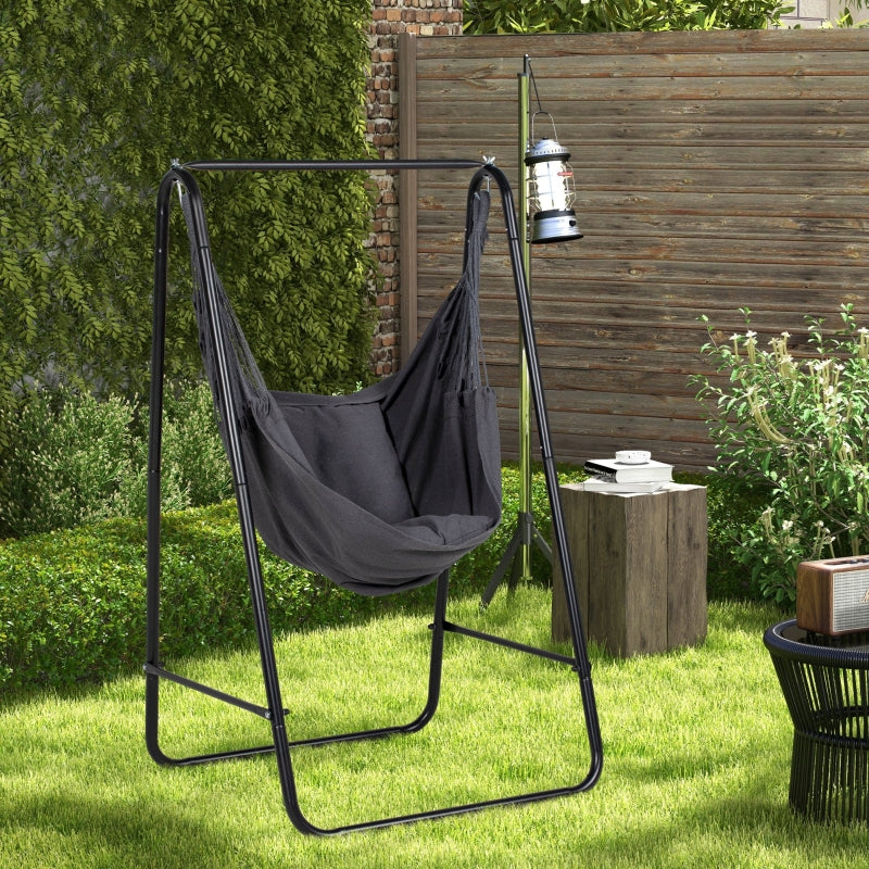 Dark Grey Hammock Swing Chair with Stand and Cushion