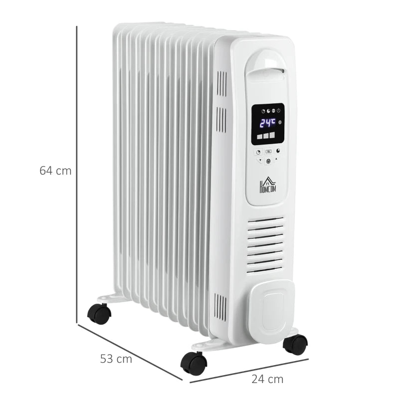 2500W Digital Display Oil Filled Radiator 11 Fin Portable Electric Heater with Timer and Remote