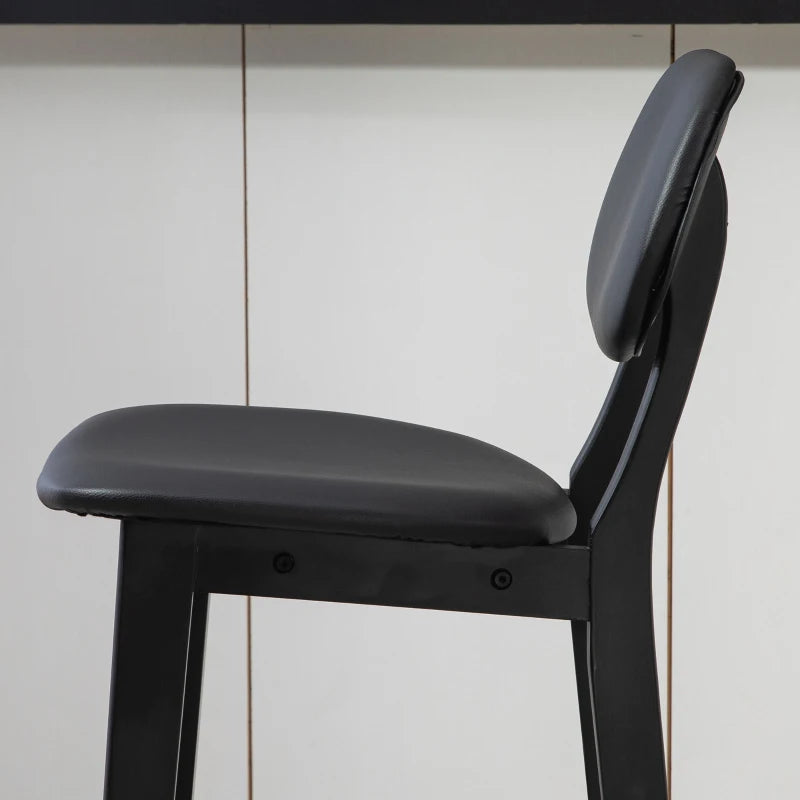 Set of 2 Classic Black Wooden Bar Stools with Faux Leather Seats - Stylish & Durable Design for Home or Bar