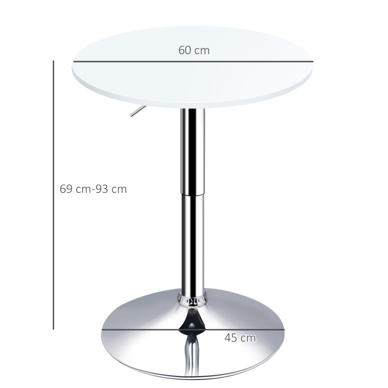 Adjustable Height Round Bistro Table 60cm - Stylish White Metal Frame Swivel Top for Kitchen & Conservatory